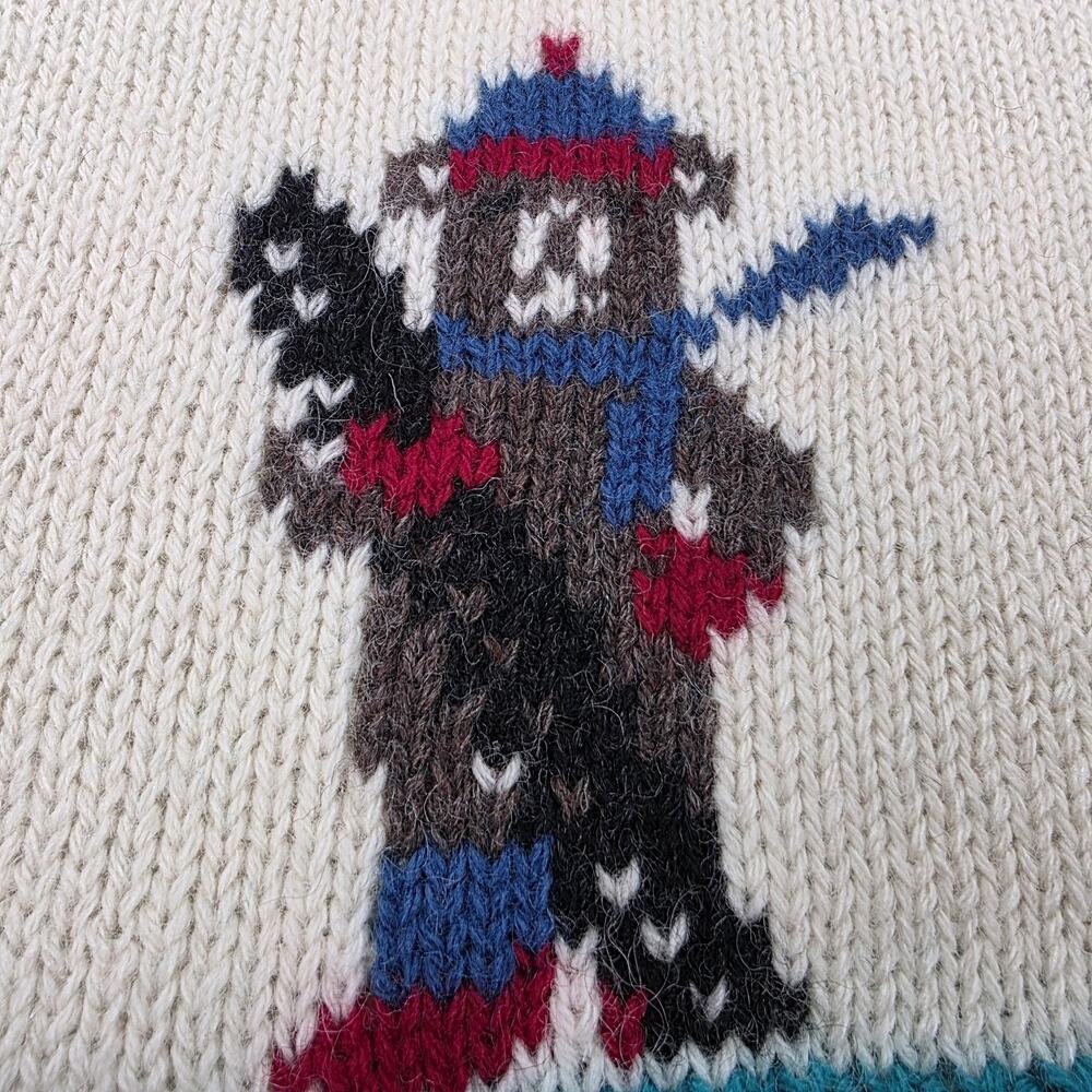 Vintage Woolrich Sweater Womens Large Teal Ski Bear Scene Pure Wool Winter Fun - Picture 11 of 16